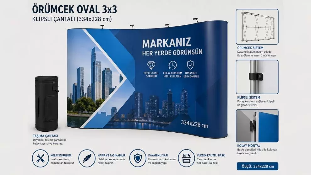 Örümcek Oval 3x3 Klipsli Çantalı (334*228 cm)